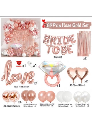 89 Pack Rose Gold Bride to Be Decorative Banner,Background Tassel Decoration, Handwriting Letter Celebration Balloon, Romantic Wedding Bridal Shower, Anniversary Engagement Party Decoration - view 3